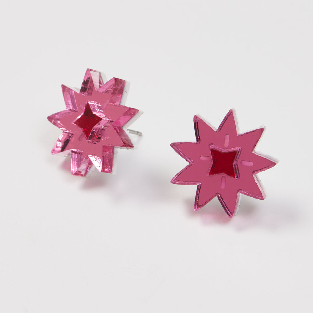 Crystal Star Studs - Pink / Red