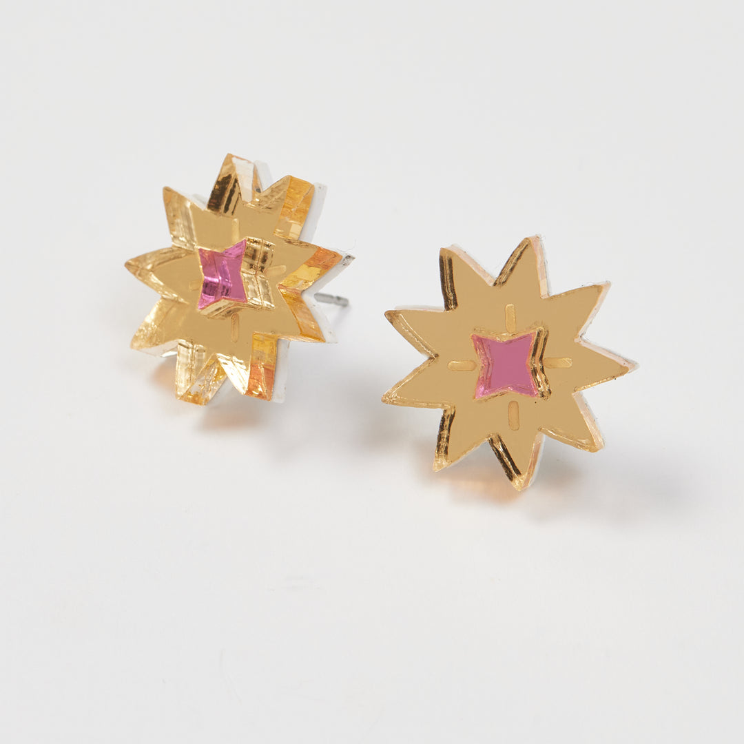 Crystal Star Studs - Gold / Pink