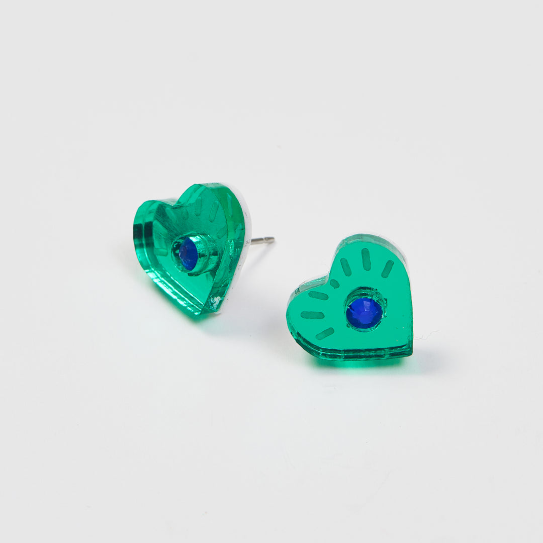 Mirror green acrylic studs with blue crystal