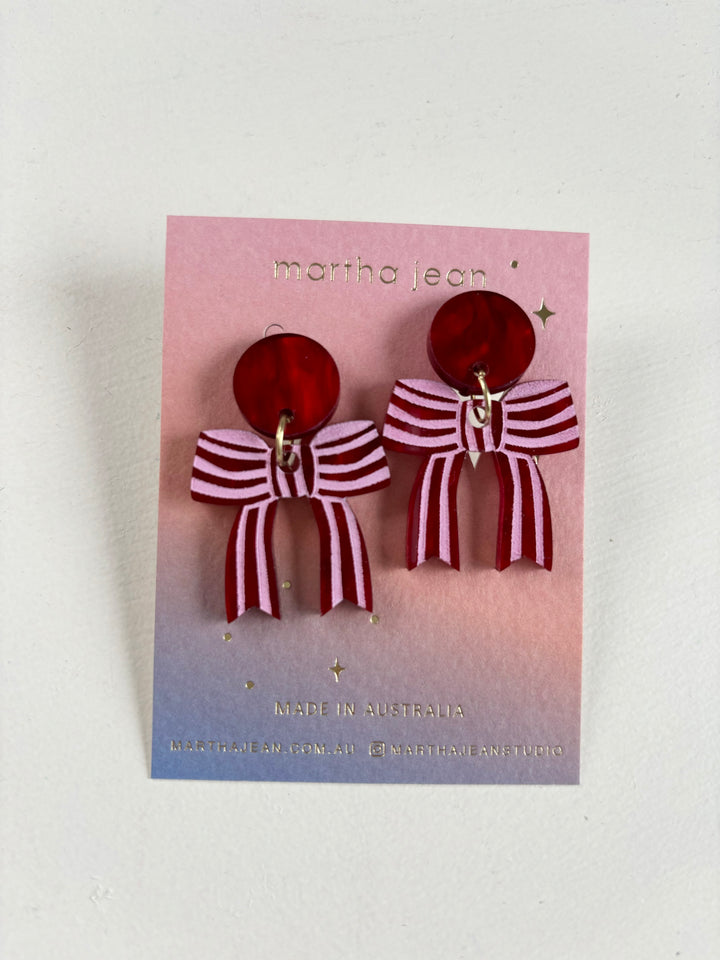 Bow Earrings - Red (Clip On)