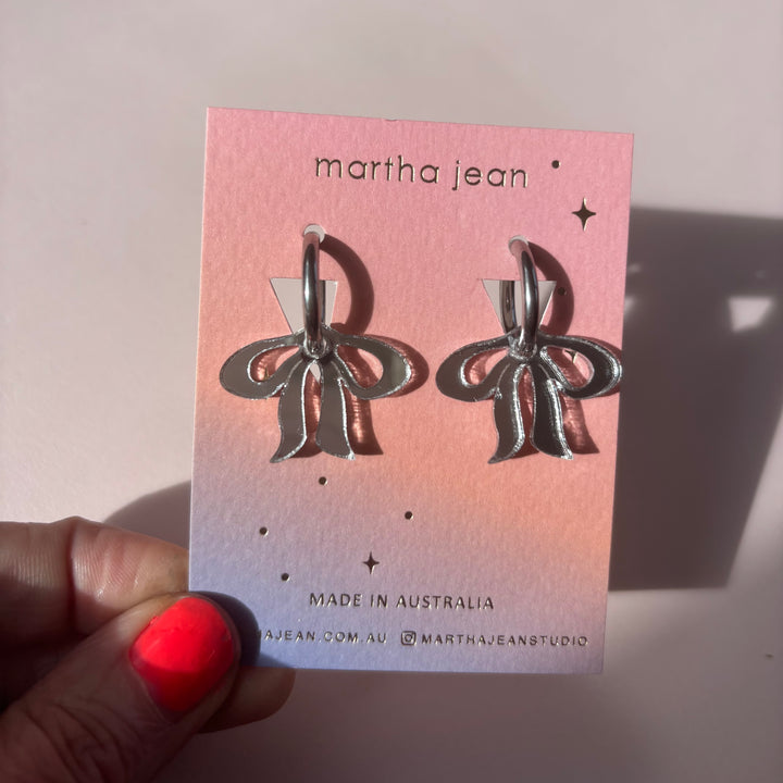 Floppy Bow Earrings - silver