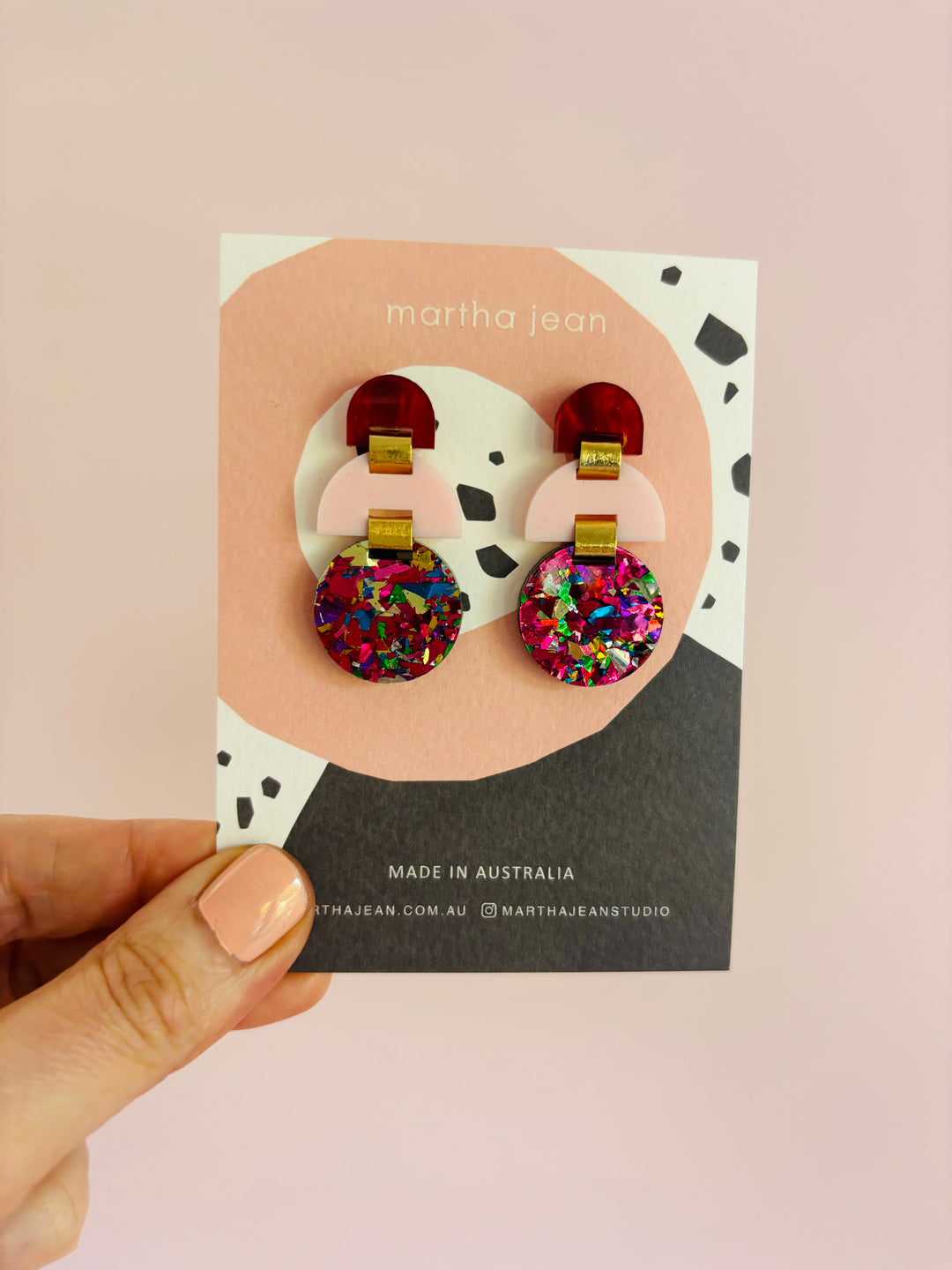 Half Moon Earrings - Pink and Fuchsia Sparkles