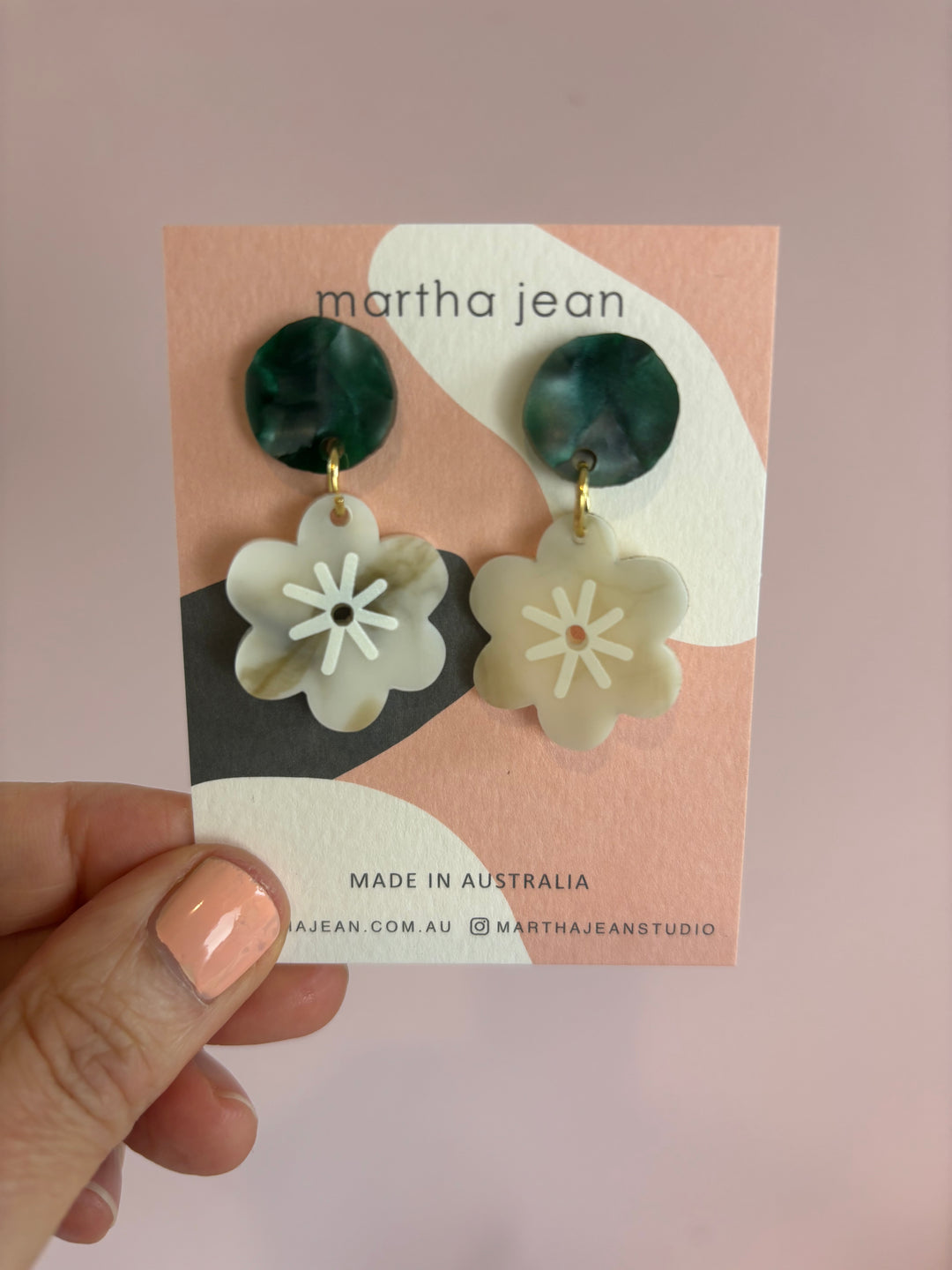 Aster Earrings - Emerald / Marble