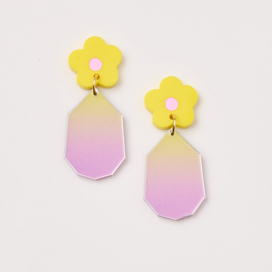 Ombre Daisy Drop Earrings - Yellow Pink