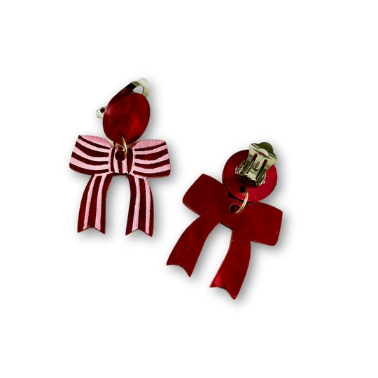 Bow Earrings - Red (Clip On)