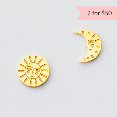 Sun & Moon Studs - Gold