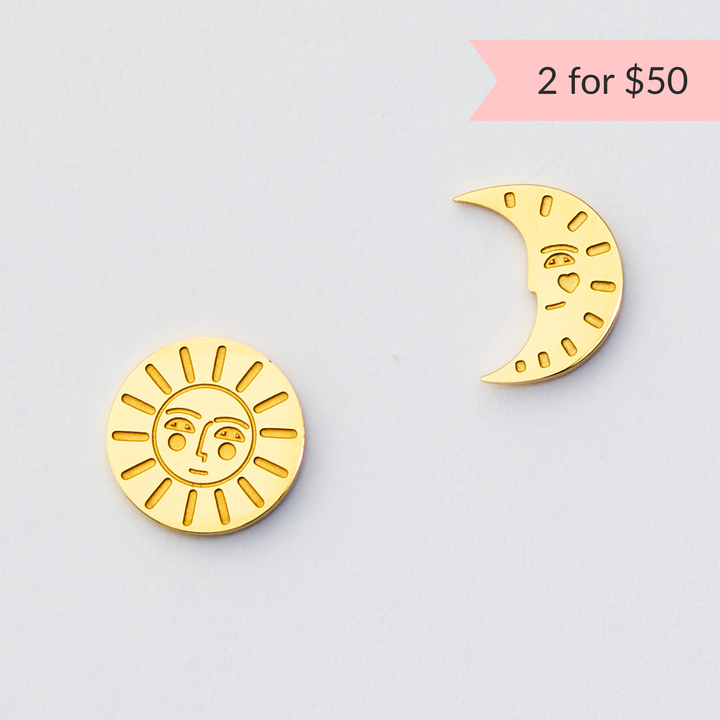 Sun & Moon Studs - Gold