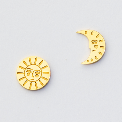 Sun & Moon Studs - Gold