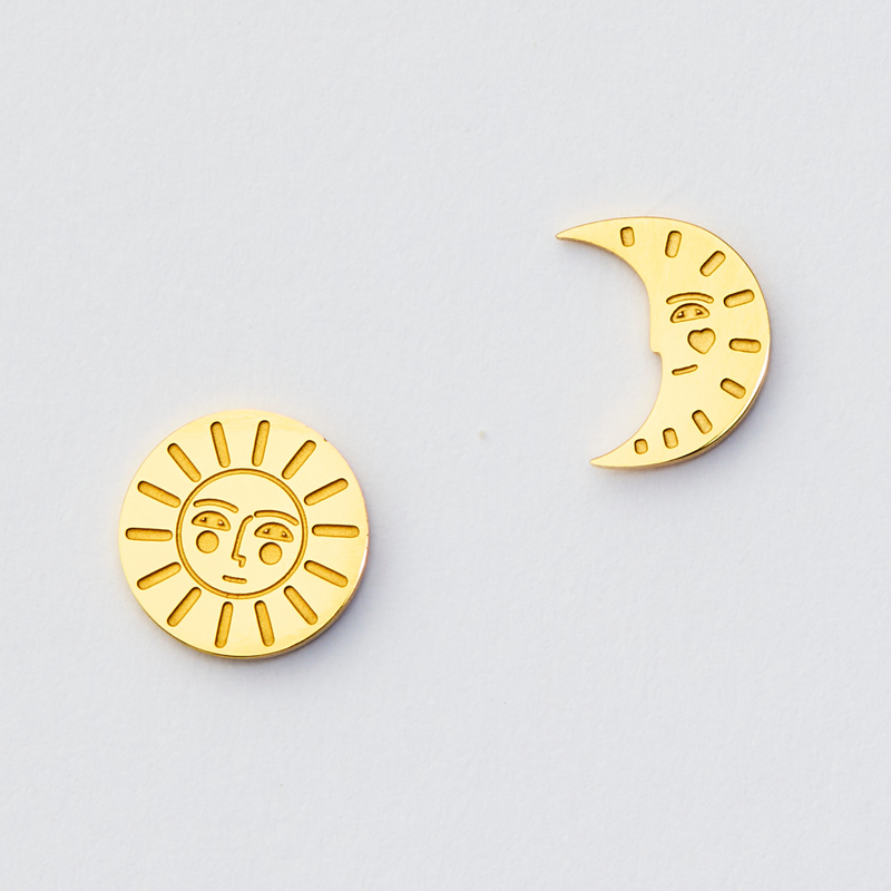 Sun & Moon Studs - Gold