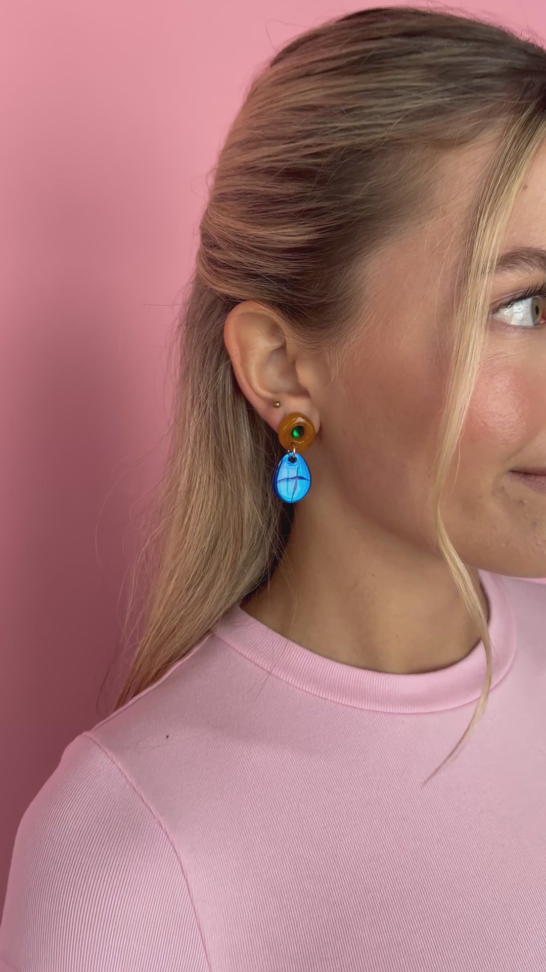 Jam Gem Earrings - Brown / Cobalt