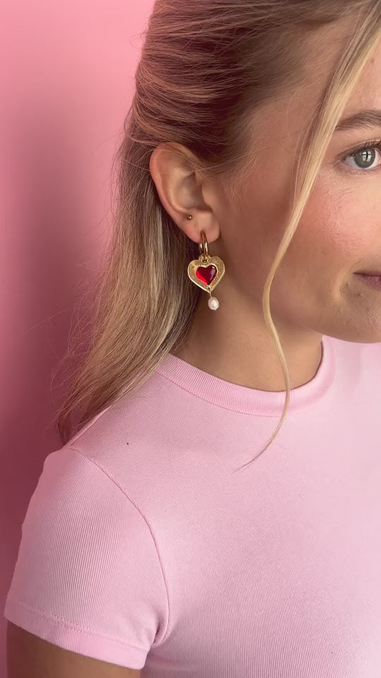 Sherbert Heart Earrings - Gold / Red