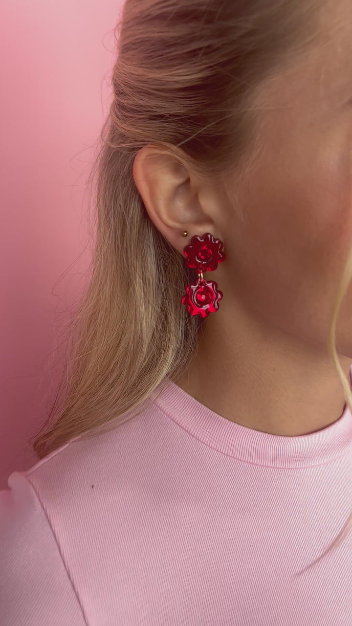 Jelly Flower Earrings - Red