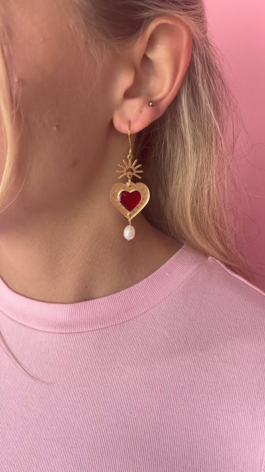Sacred Heart Earrings - Gold / Red