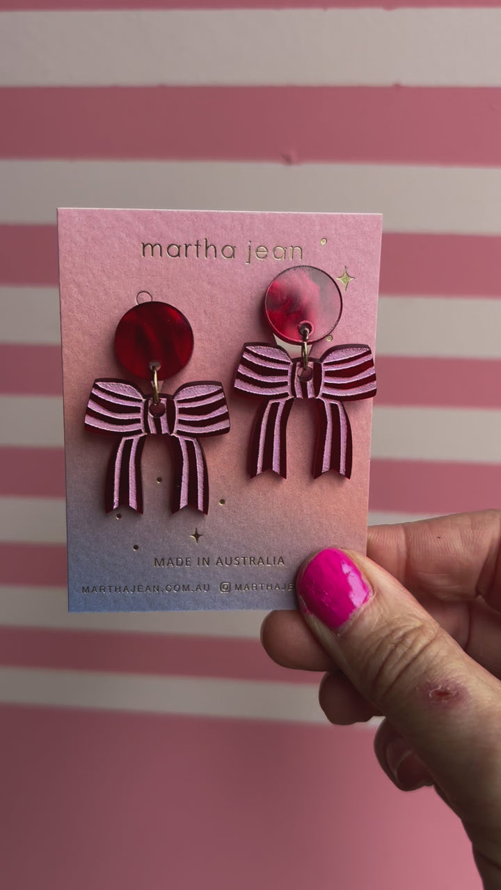 Bow Earrings - Red (Clip On)