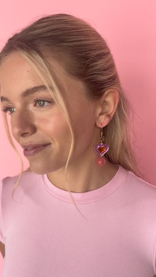 Sacred Heart Earrings - Violet / Orange