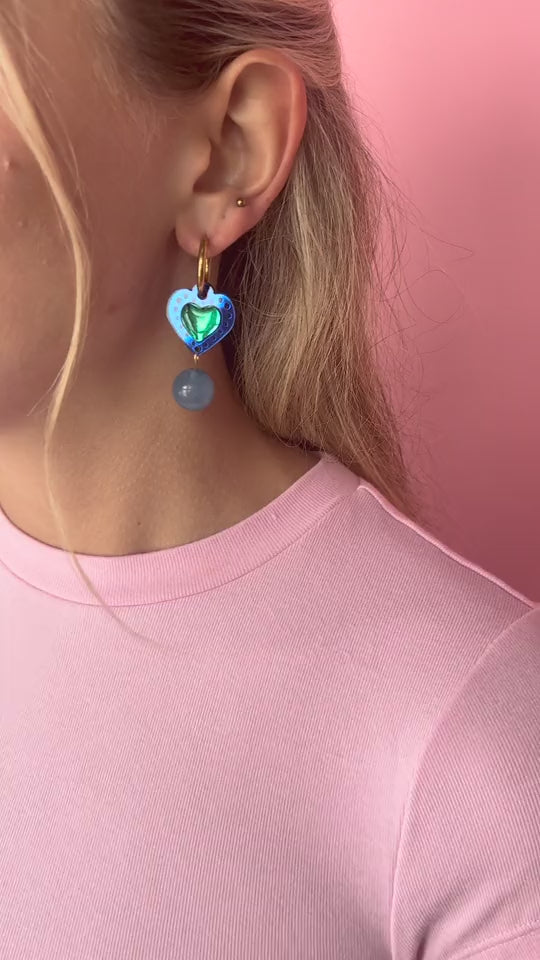 Sherbert Heart Earrings - Cobalt / Green