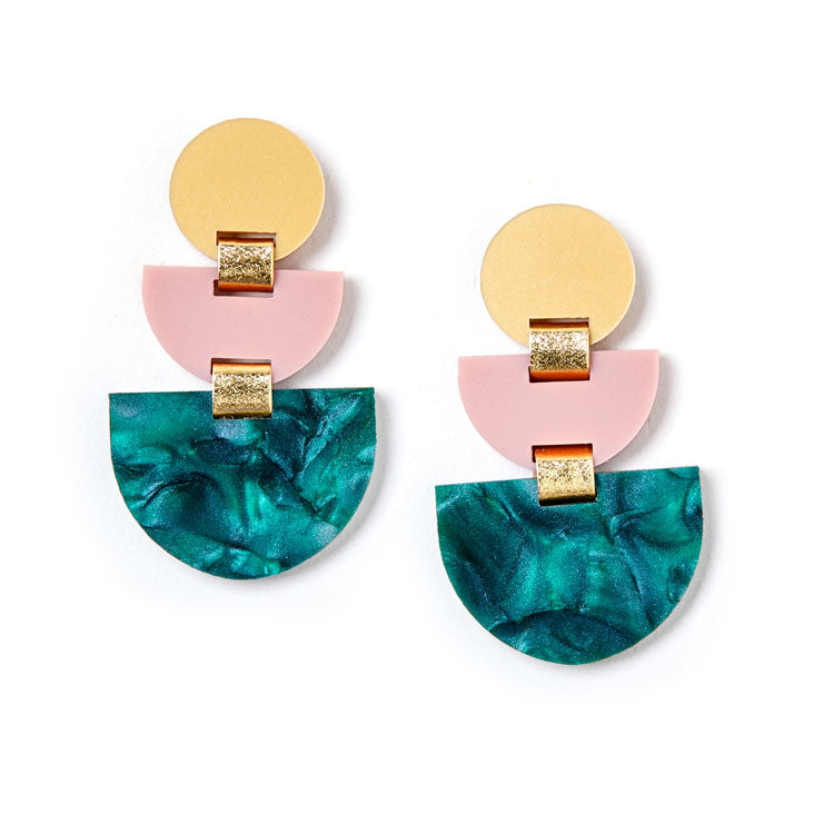 Boat Earrings - Emerald / Pink