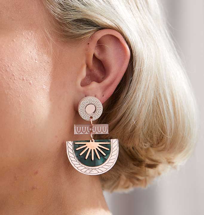 Byzantine Earrings - Emerald / Rose Gold