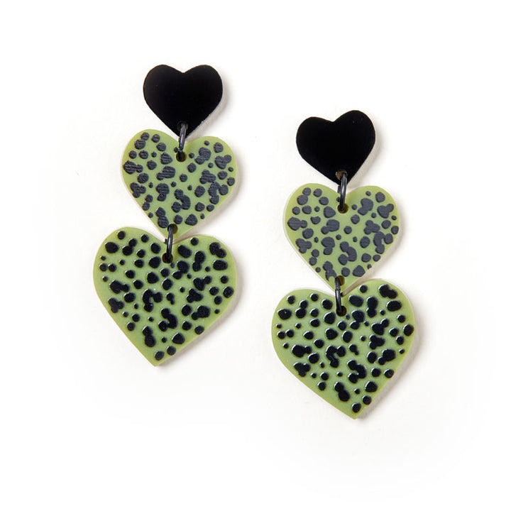 Candy Heart Earrings - Black / Olive