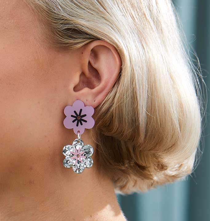 Double Aster Earrings - Lilac / Silver