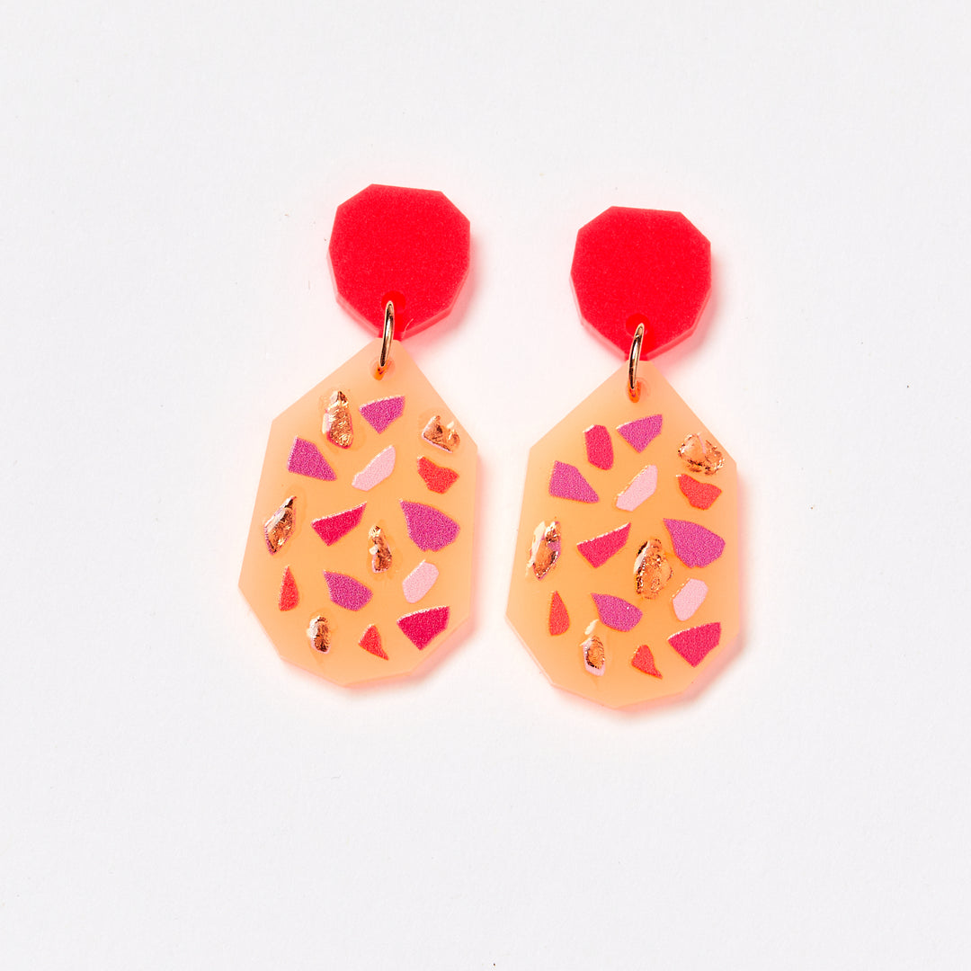 Terrazzo Earrings - Neon Orange