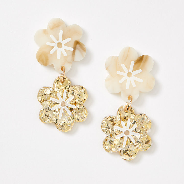 Double Aster Earrings - Marble / Gold