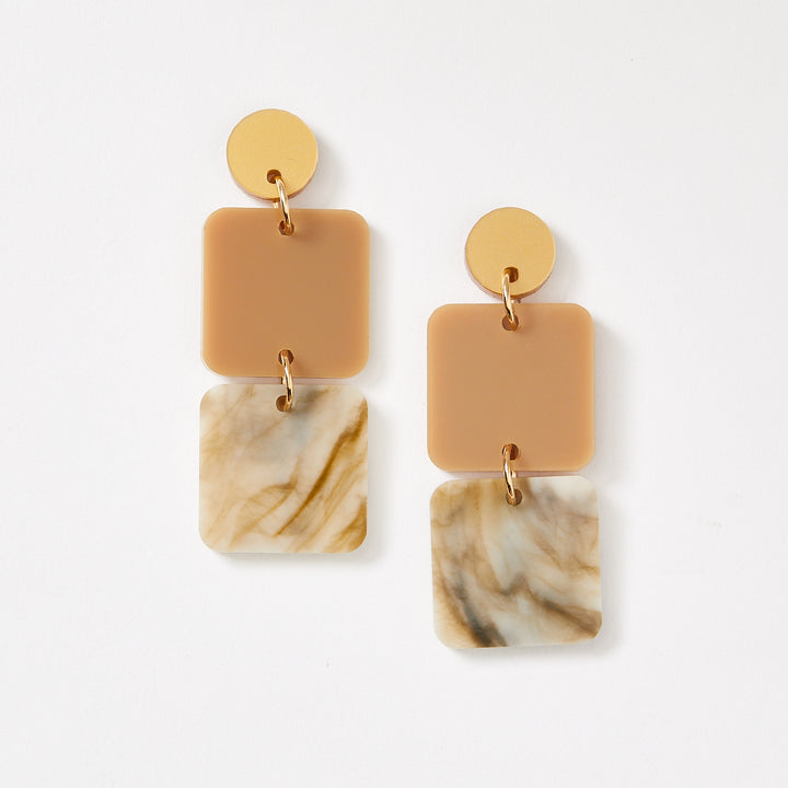 Block Earrings - Beige / Marble