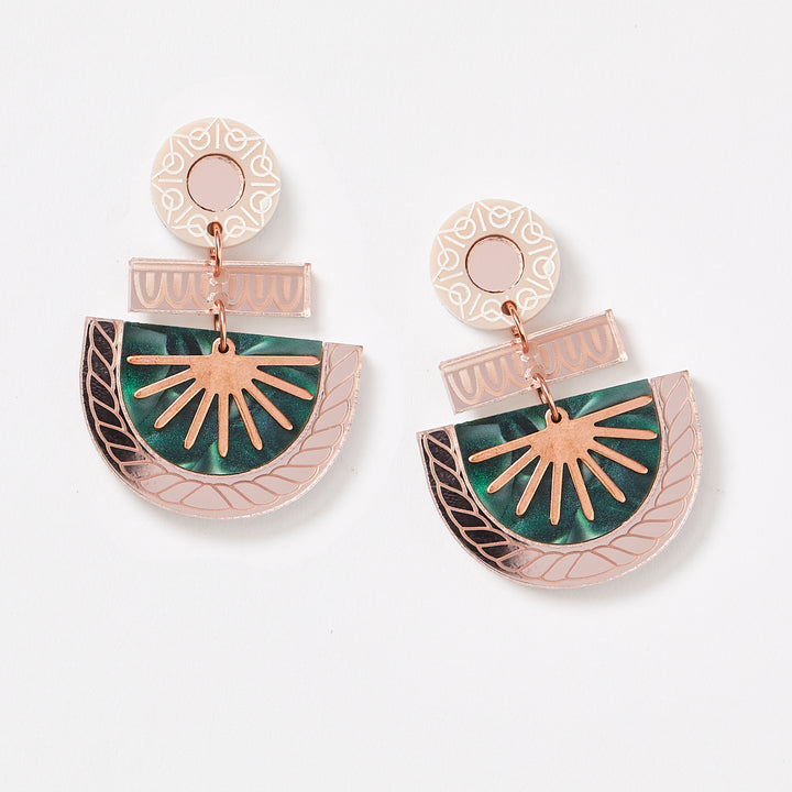 Byzantine Earrings - Emerald / Rose Gold