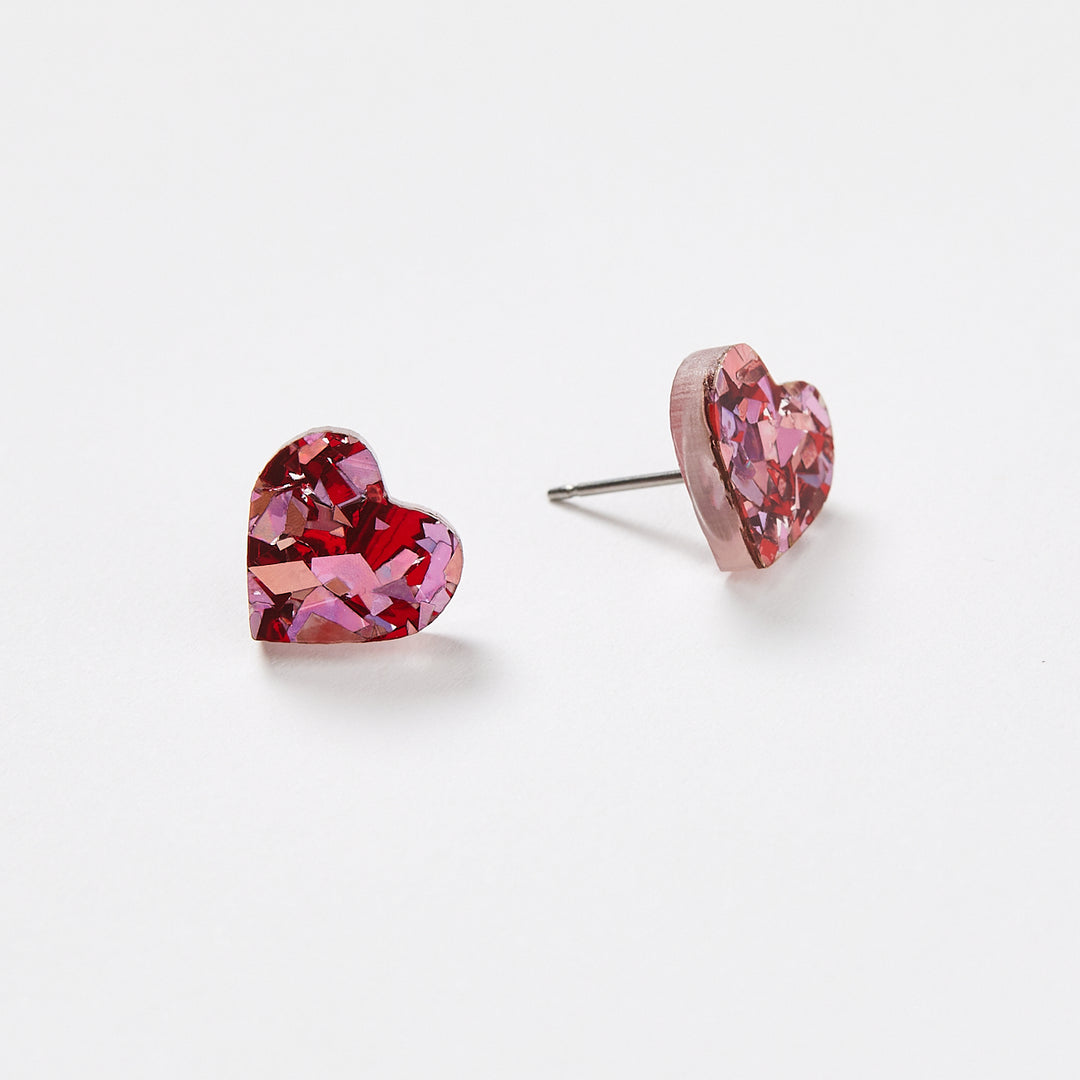 Heart Stud Earrings - Cherry