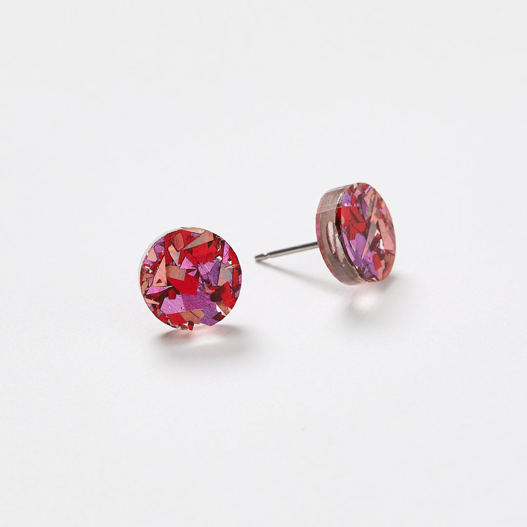 Mini Circle Stud Earrings - Cherry