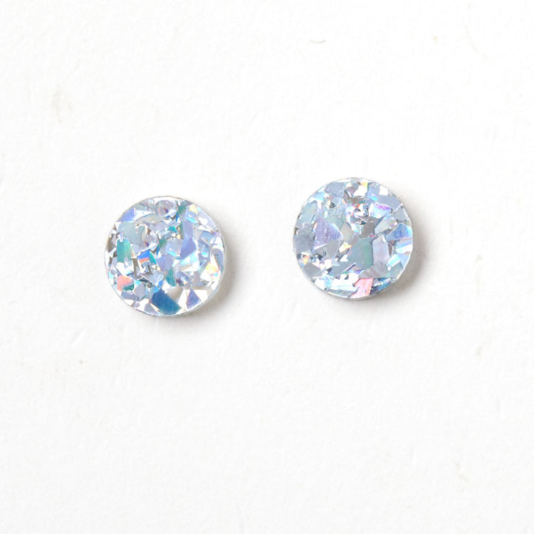 Mini Circle Stud Earrings - Silver / Iridescent